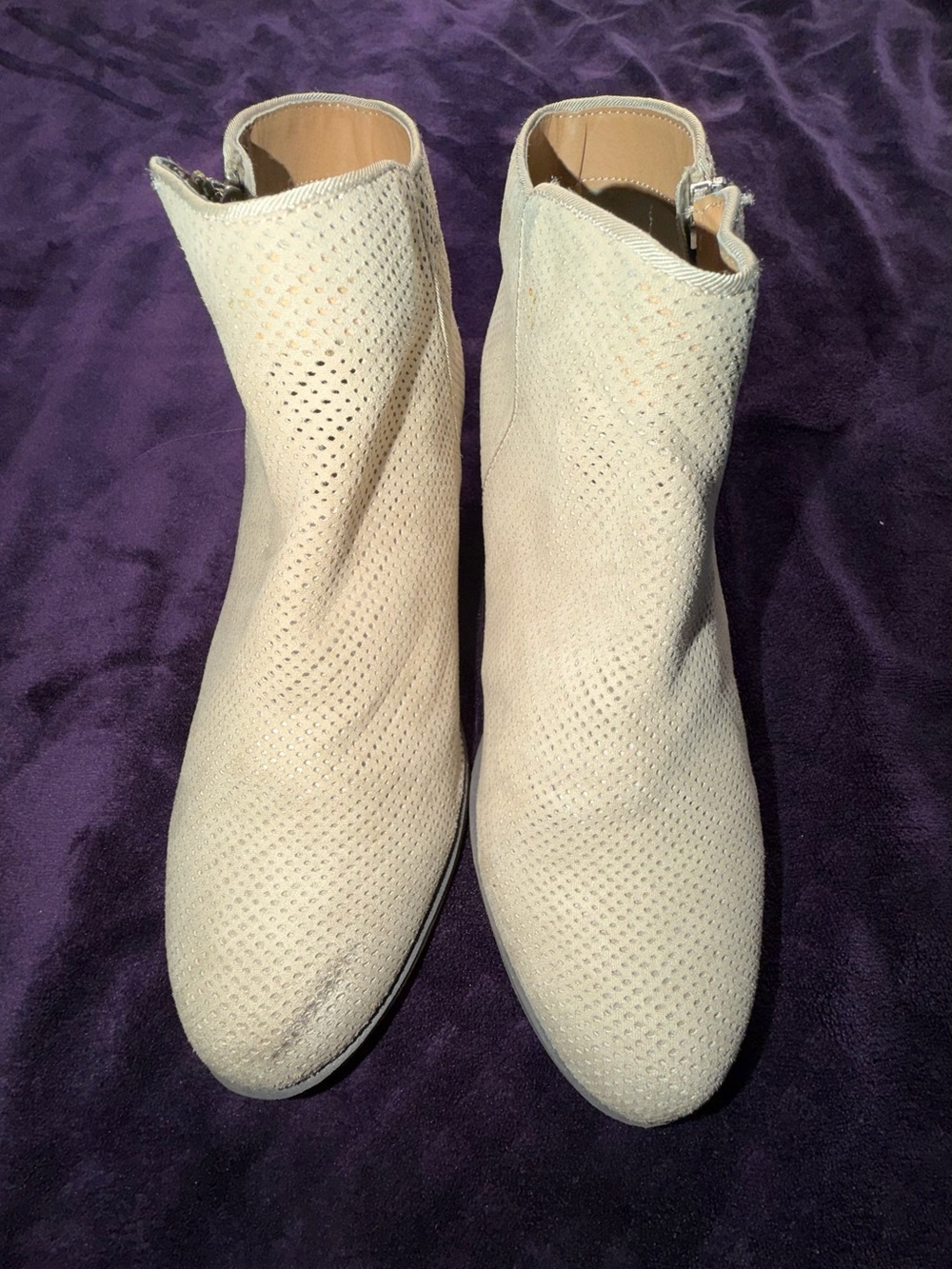 Lane Bryant Plaza Taupe Perforated Faux Suede Ankle Booties | Size 10W Wide